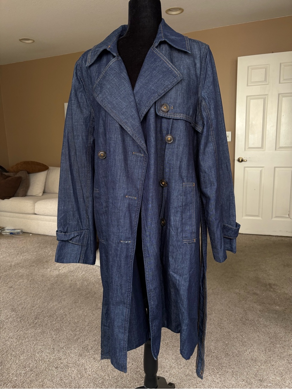 Liz Claire Denim Trench Coat - Navy Blue Women's Coat XL